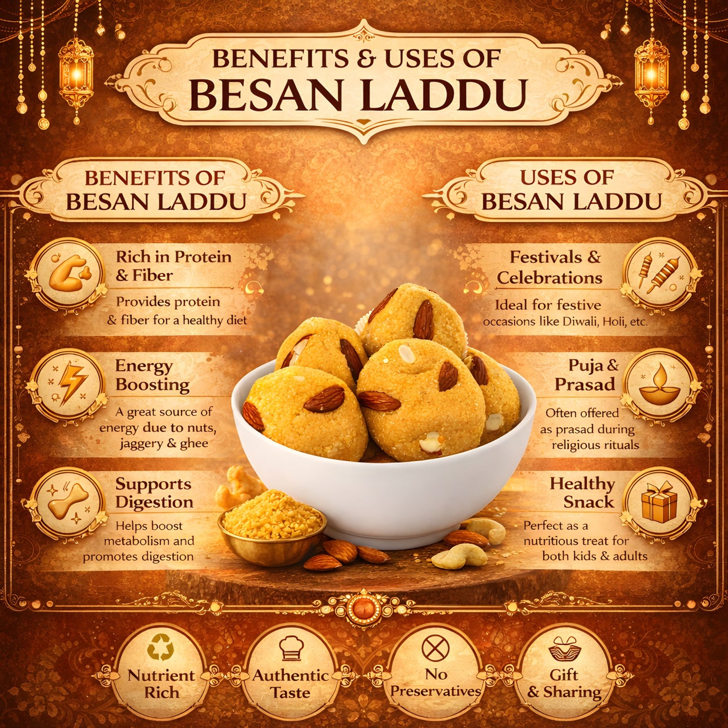 Desi Ghee Besan Pinni – A Rich, Nutritious Treat