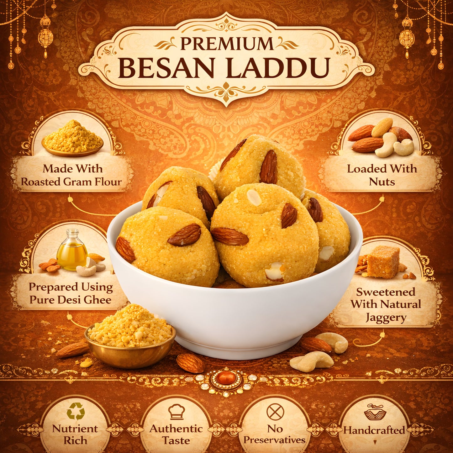 Desi Ghee Besan Pinni – A Rich, Nutritious Treat